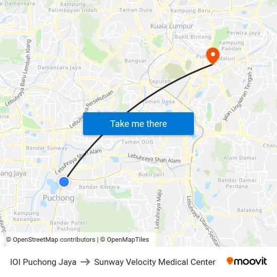 IOI Puchong Jaya to Sunway Velocity Medical Center map