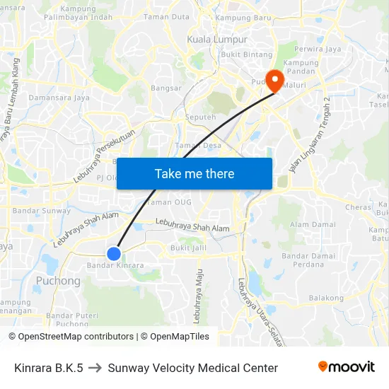 Kinrara B.K.5 to Sunway Velocity Medical Center map