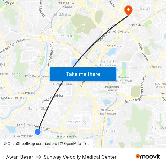 Awan Besar to Sunway Velocity Medical Center map