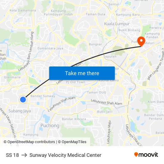 SS 18 to Sunway Velocity Medical Center map