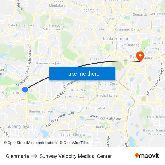 Glenmarie to Sunway Velocity Medical Center map
