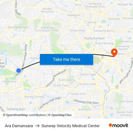 Ara Damansara to Sunway Velocity Medical Center map