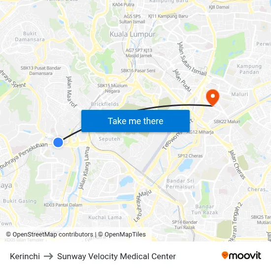 Kerinchi to Sunway Velocity Medical Center map