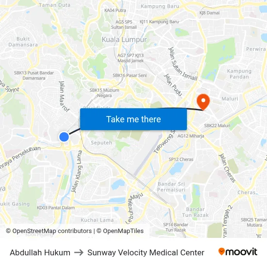 Abdullah Hukum to Sunway Velocity Medical Center map
