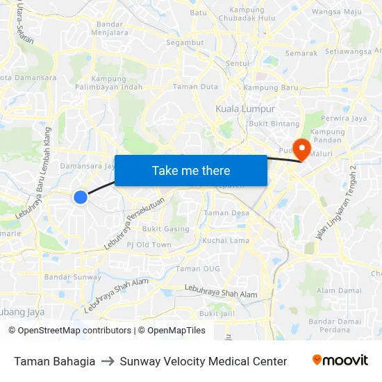Taman Bahagia to Sunway Velocity Medical Center map