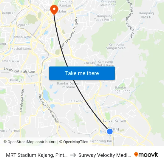 MRT Stadium Kajang, Pintu A (Kj822) to Sunway Velocity Medical Center map