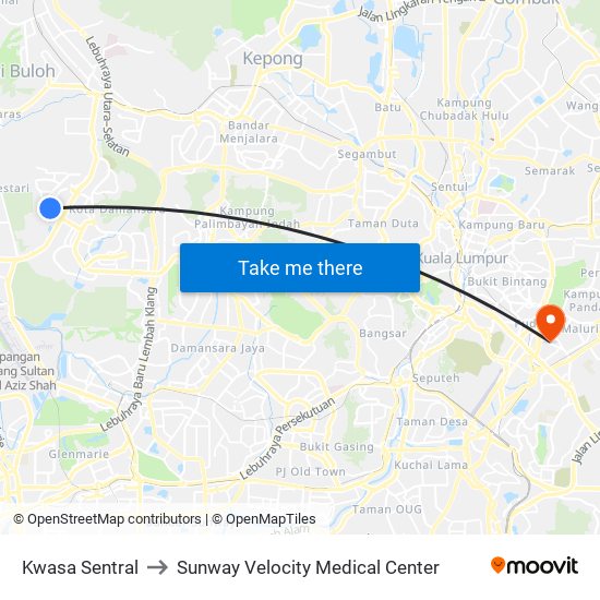 Kwasa Sentral to Sunway Velocity Medical Center map