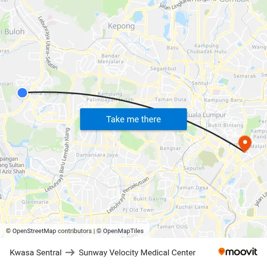 Kwasa Sentral to Sunway Velocity Medical Center map