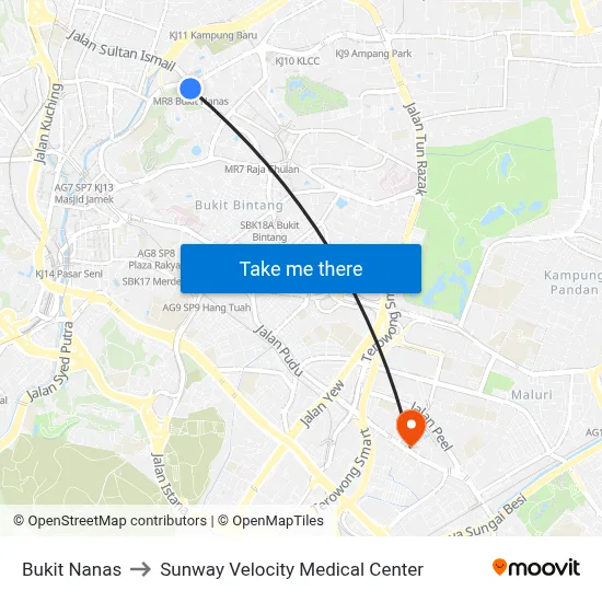 Bukit Nanas to Sunway Velocity Medical Center map