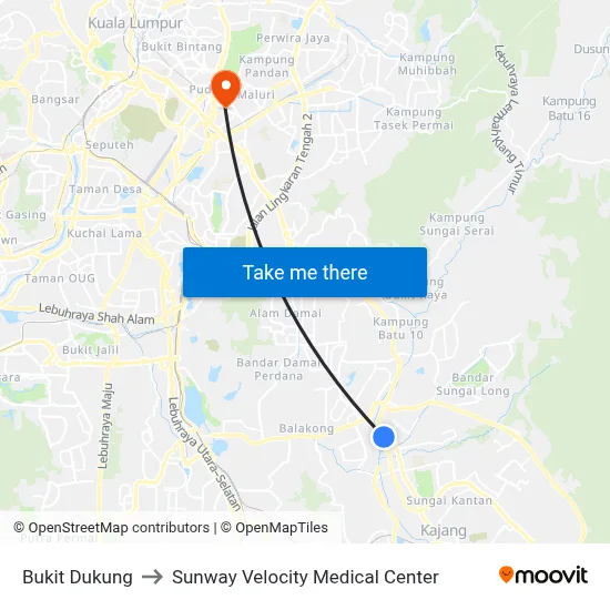 Bukit Dukung to Sunway Velocity Medical Center map