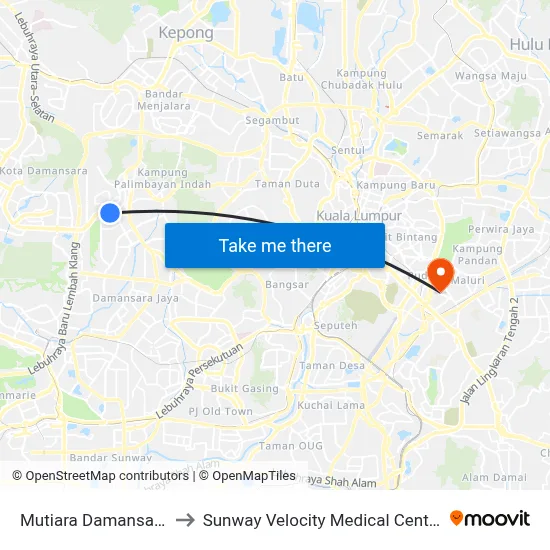 Mutiara Damansara to Sunway Velocity Medical Center map