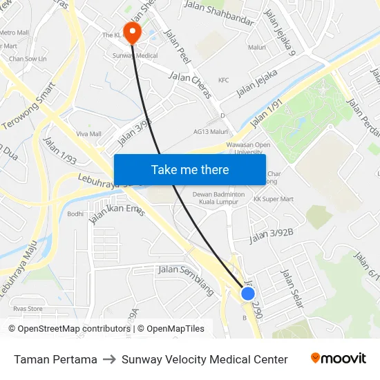 Taman Pertama to Sunway Velocity Medical Center map