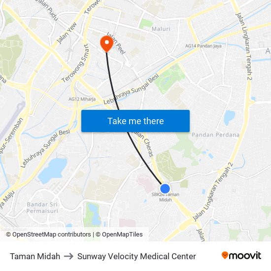 Taman Midah to Sunway Velocity Medical Center map