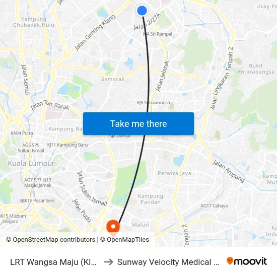 LRT Wangsa Maju (Kl2097) to Sunway Velocity Medical Center map