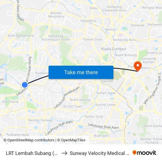 LRT Lembah Subang (Pj671) to Sunway Velocity Medical Center map