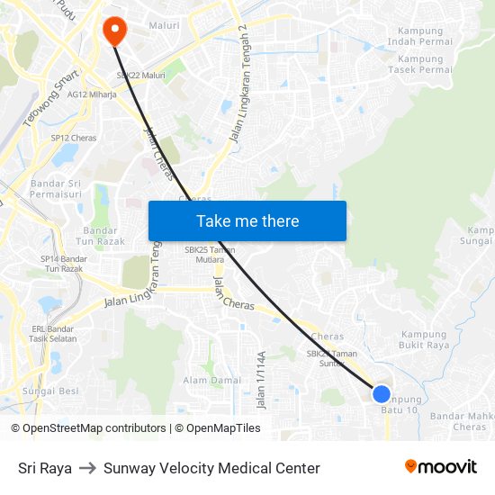 Sri Raya to Sunway Velocity Medical Center map