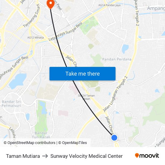 Taman Mutiara to Sunway Velocity Medical Center map