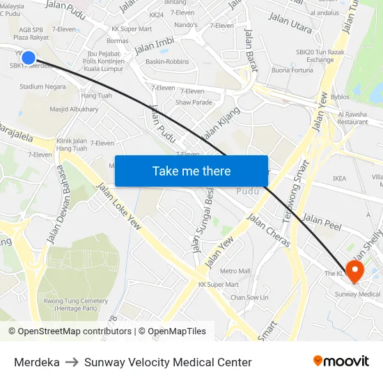 Merdeka to Sunway Velocity Medical Center map