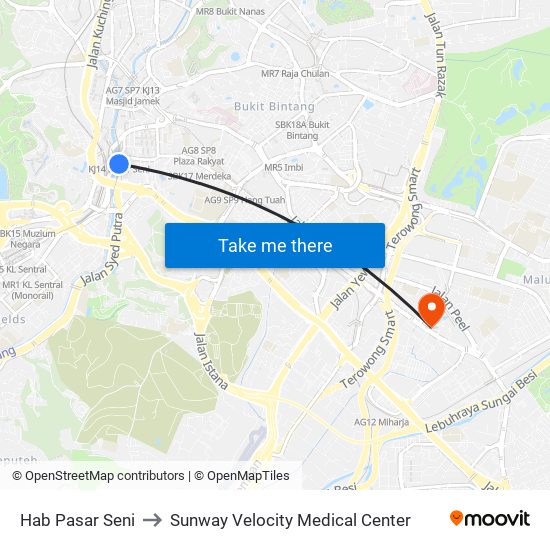 Hab Pasar Seni to Sunway Velocity Medical Center map