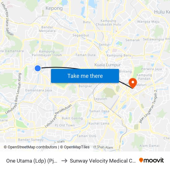 One Utama (Ldp) (Pj532) to Sunway Velocity Medical Center map