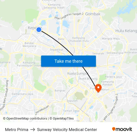 Metro Prima to Sunway Velocity Medical Center map