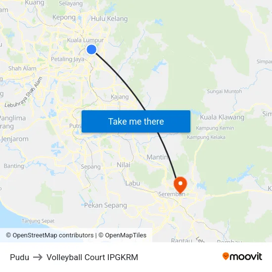 Pudu to Volleyball Court IPGKRM map