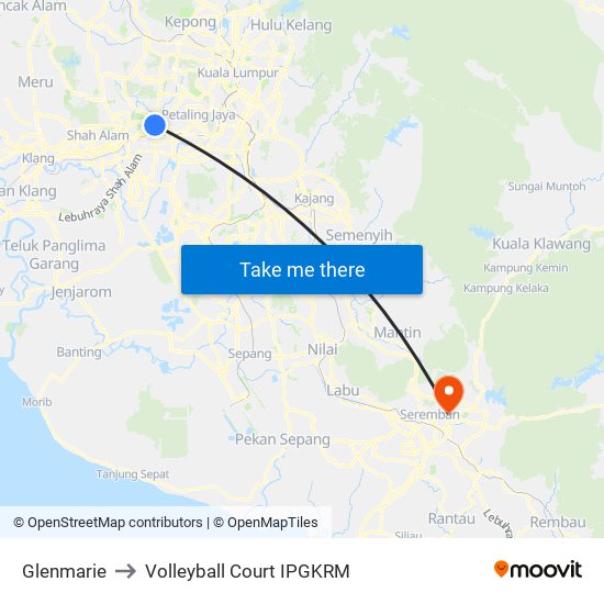 Glenmarie to Volleyball Court IPGKRM map