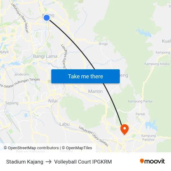 Stadium Kajang to Volleyball Court IPGKRM map