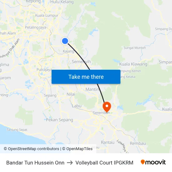 Bandar Tun Hussein Onn to Volleyball Court IPGKRM map