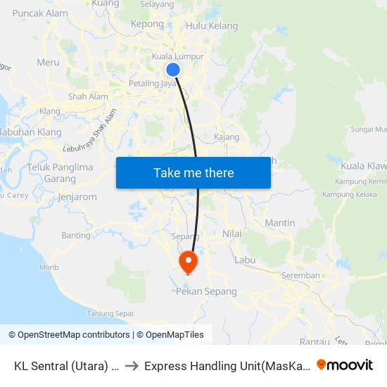 KL Sentral (Utara) (Kl1077) to Express Handling Unit(MasKargo Sdn Bhd) map