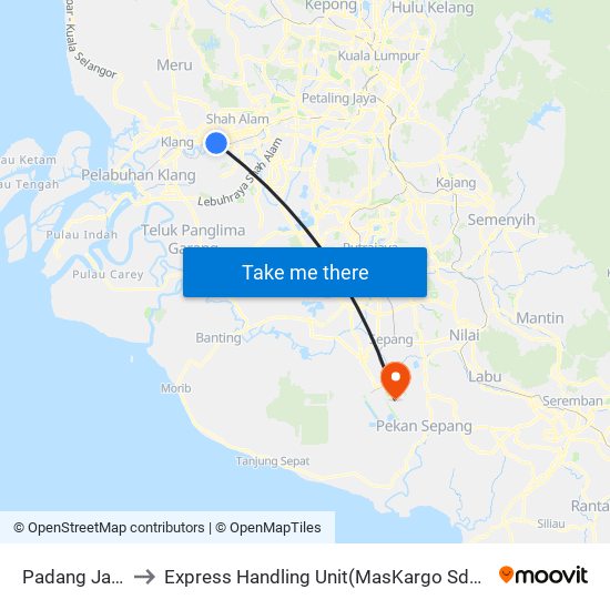 Padang Jawa to Express Handling Unit(MasKargo Sdn Bhd) map