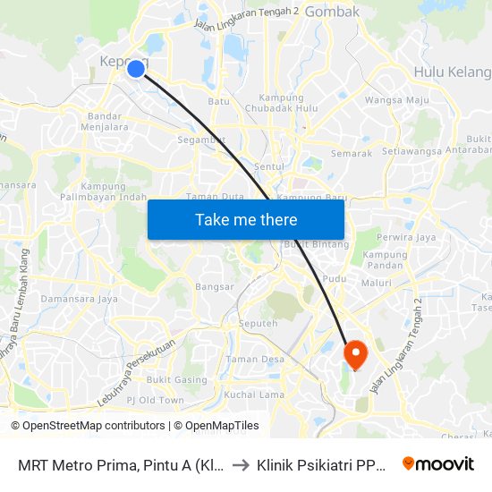 MRT Metro Prima, Pintu A (Kl451) to Klinik Psikiatri PPUKM map
