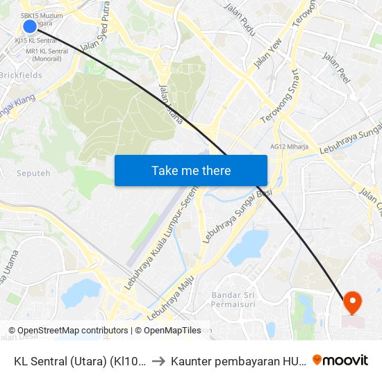 KL Sentral (Utara) (Kl1077) to Kaunter pembayaran HUKM map