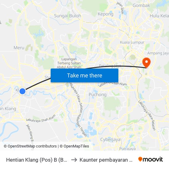 Hentian Klang (Pos) B (Bd664) to Kaunter pembayaran HUKM map