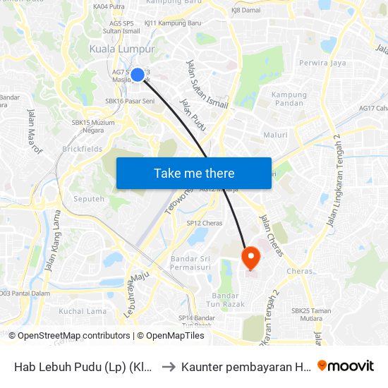 Hab Lebuh Pudu (Lp) (Kl1565) to Kaunter pembayaran HUKM map