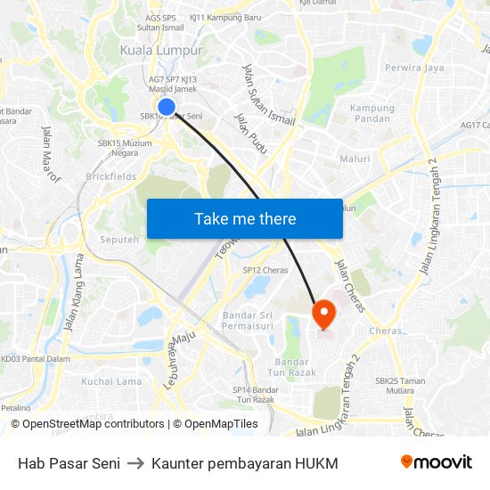 Hab Pasar Seni to Kaunter pembayaran HUKM map