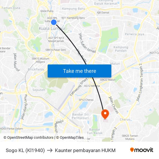 Sogo KL (Kl1940) to Kaunter pembayaran HUKM map