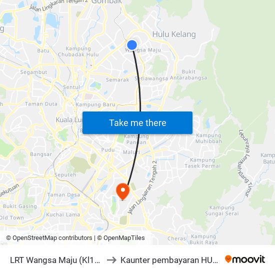 LRT Wangsa Maju (Kl170) to Kaunter pembayaran HUKM map