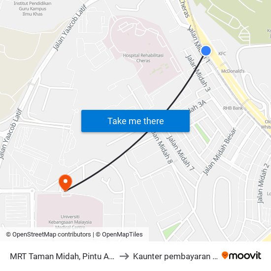 MRT Taman Midah, Pintu A (Kl799) to Kaunter pembayaran HUKM map