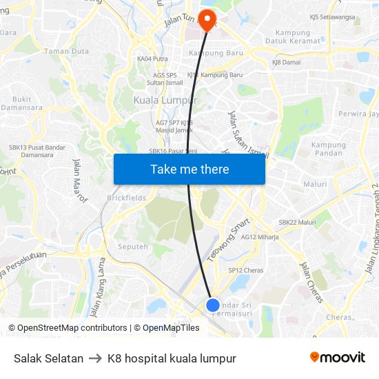 Salak Selatan to K8 hospital kuala lumpur map