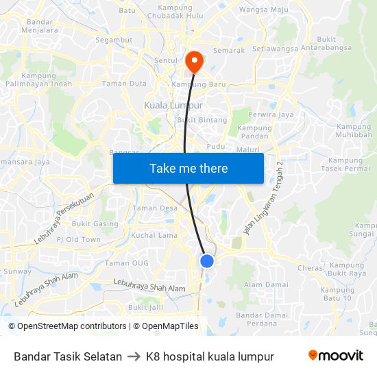 Bandar Tasik Selatan to K8 hospital kuala lumpur map