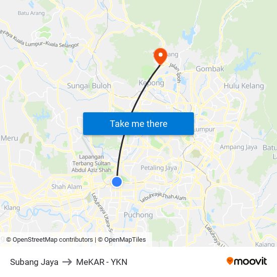 Subang Jaya to MeKAR - YKN map