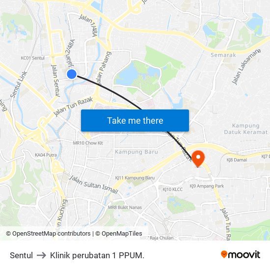 Sentul to Klinik perubatan 1 PPUM. map