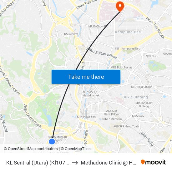 KL Sentral (Utara) (Kl1077) to Methadone Clinic @ HKL map