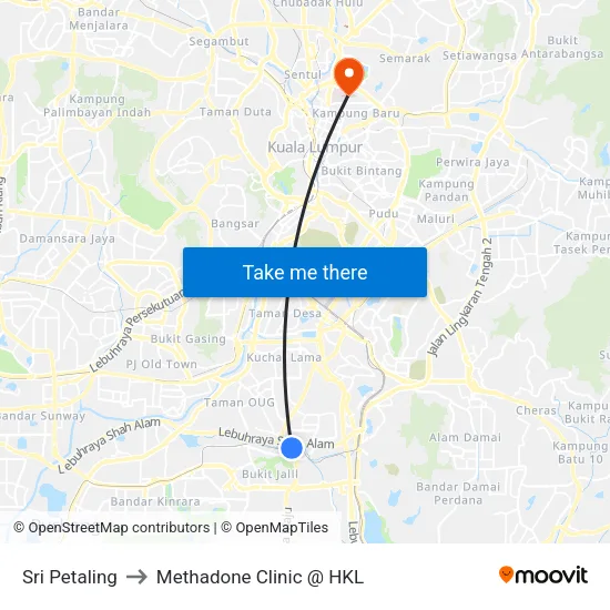 Sri Petaling to Methadone Clinic @ HKL map