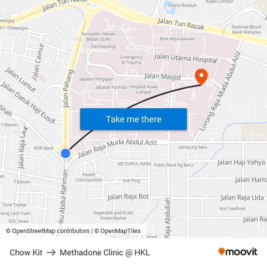 Chow Kit to Methadone Clinic @ HKL map