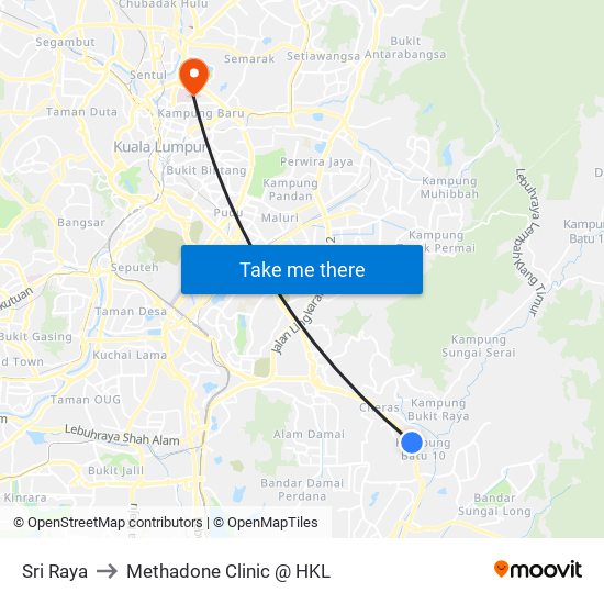 Sri Raya to Methadone Clinic @ HKL map
