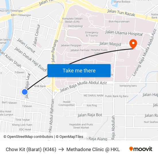 Chow Kit (Barat) (Kl46) to Methadone Clinic @ HKL map