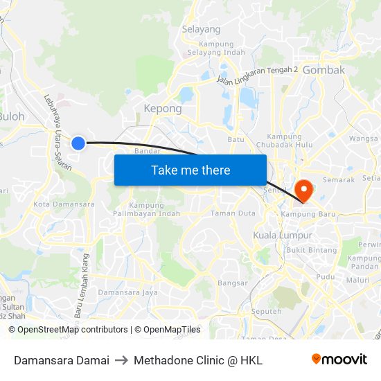 Damansara Damai to Methadone Clinic @ HKL map