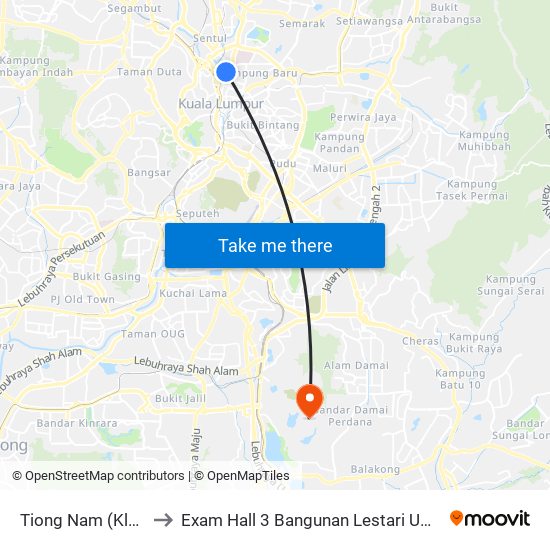 Tiong Nam (Kl42) to Exam Hall 3 Bangunan Lestari UPNM map